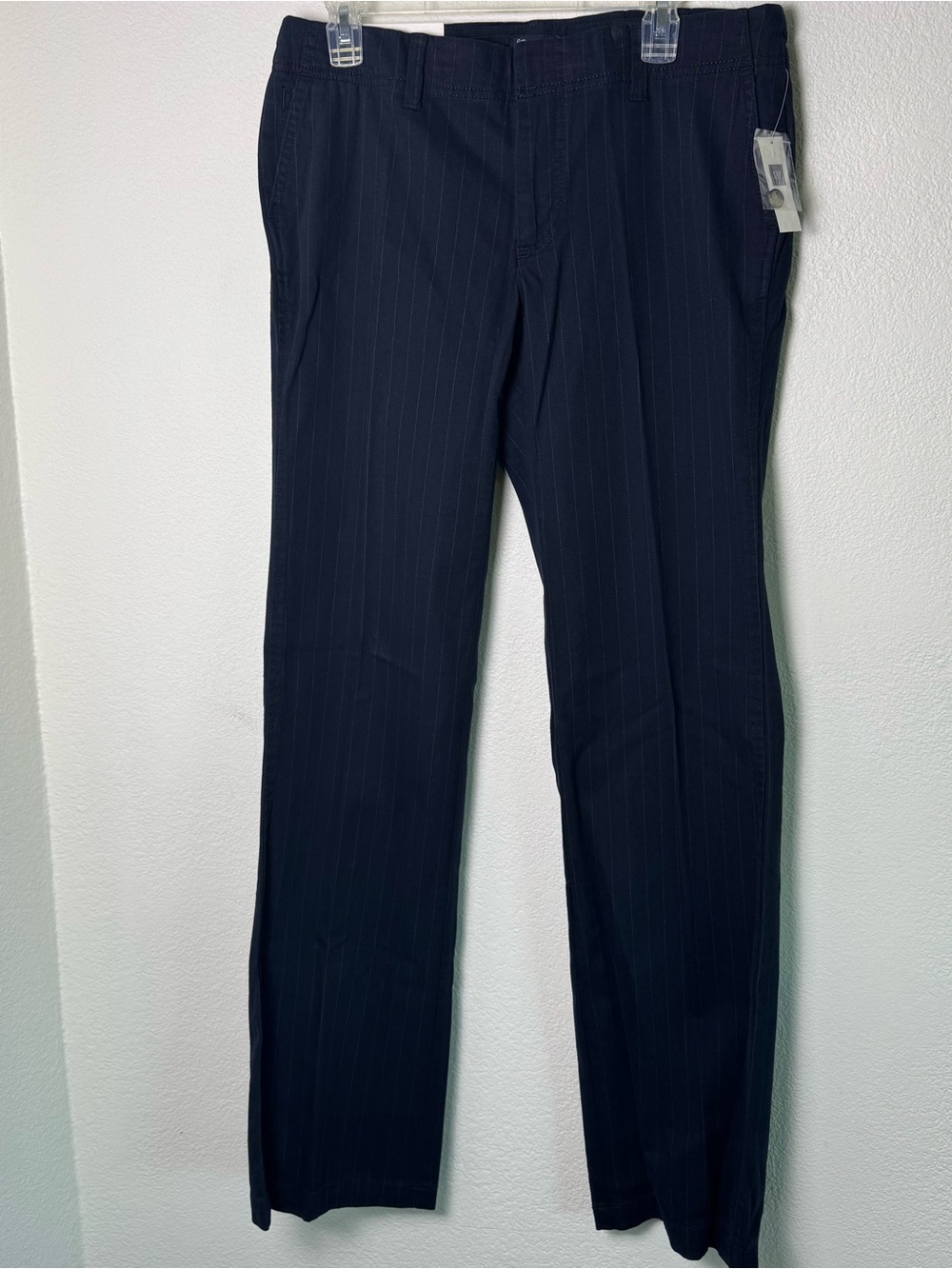 Vintage Women’s Gap Stretch Khaki Trouser Navy Pin Stripe Size 12 L Y2K